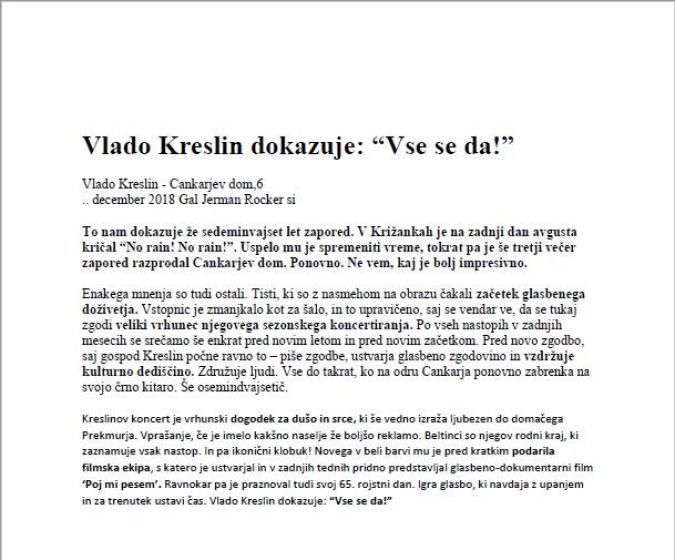 <p>Vlado Kreslin dokazuje: “Vse se da!”<br>Vlado Kreslin - Cankarjev dom,6. december 2018<br>Gal Jerman, Rocker.si</p>